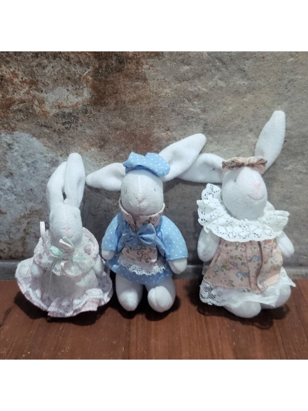 VTG Handmade Folk Art Cloth Bunny Rabbit Dolls Lot 3 Country Cottagecore Easter
